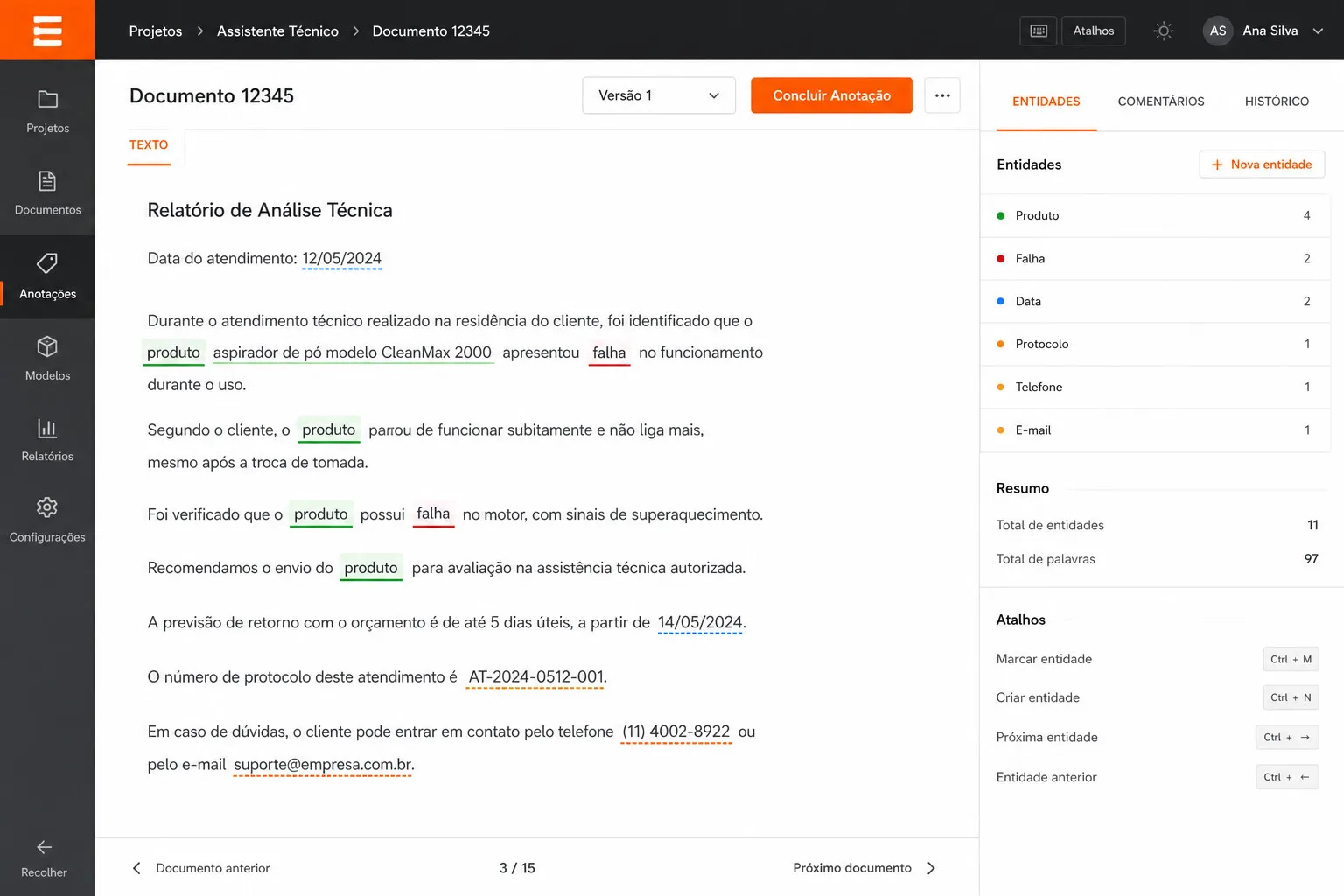 Anotação em texto